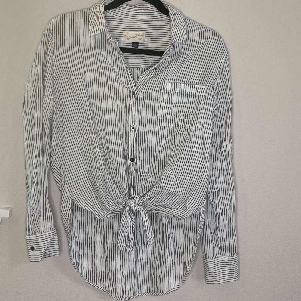 Striped long sleeve button down top